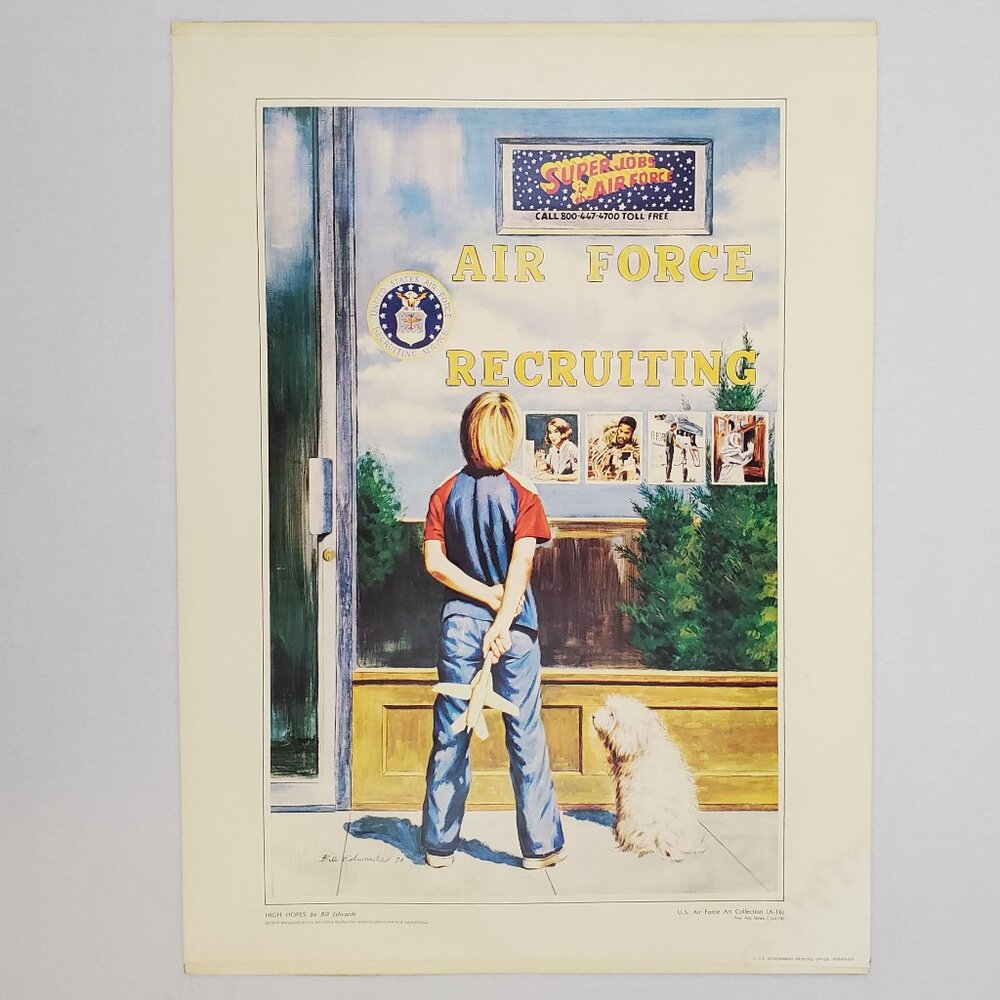 US AIR FORCE Vintage 1979 Government Recruiting Advertising War Art Poster 23x17